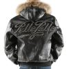 Men Pelle Pelle Black Fur Hood Leather Jacket