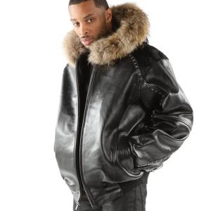 Men Pelle Pelle Black Fur Hooded Jacket