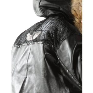 Men Pelle Pelle Black Fur Hooded Leather Jacket