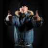 Men Pelle Pelle Black Shield Yoke Bubble Jacket with Fur Hood