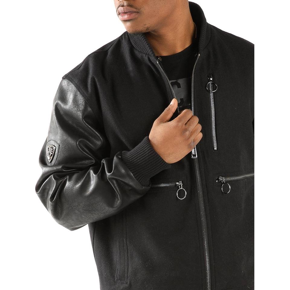 Men Pelle Pelle Black Zipper Fur Collar Jacket