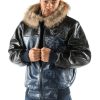 Men Pelle Pelle Blue Fur Hood Jacket