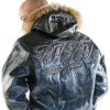 Men Pelle Pelle Blue Fur Hood Leather Jacket