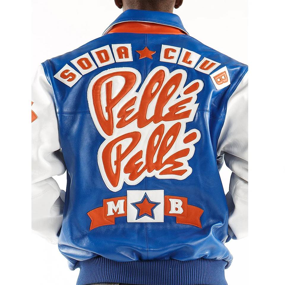 Men Pelle Pelle Classic Soda Club Plush Blue Leather Jacket