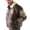Men Pelle Pelle Coat of Arms Fur Collar Brown Jacket