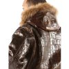 Men Pelle Pelle Crocodile Skin Brown Fur Hood Leather Jacket