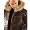 Men Pelle Pelle Crocodile Skin Dark Brown Fur Hooded Leather Jacket
