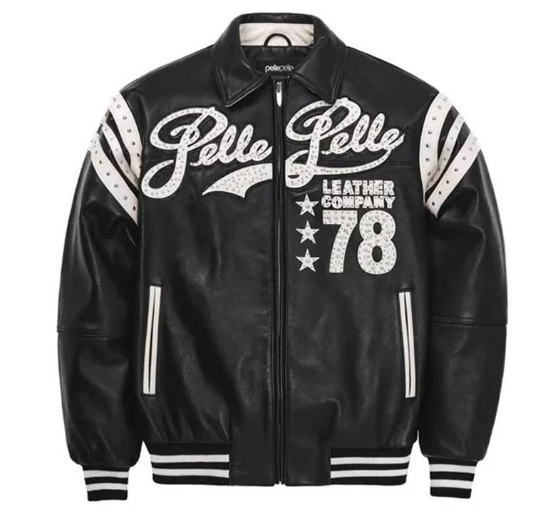 Pelle Pelle Encrusted Black Varsity Jacket
