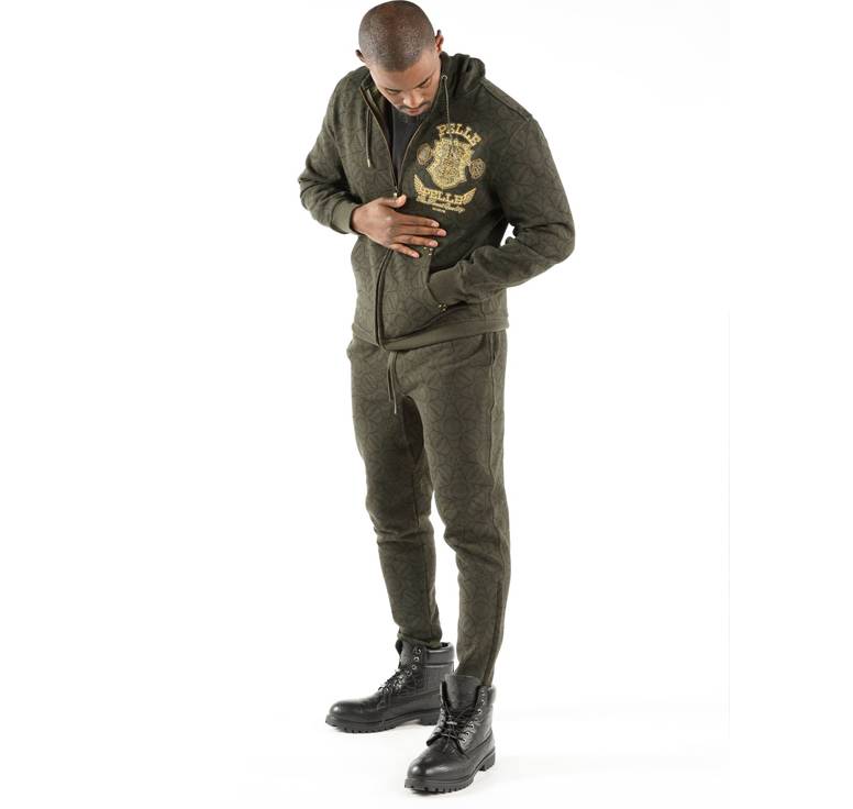 Men Pelle Pelle Eye on Prize 1978 Olive Green Warm Up Wool Tracksuit
