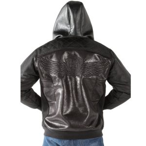 Men Pelle Pelle Fur Lined Asymetrical Black Hoodie