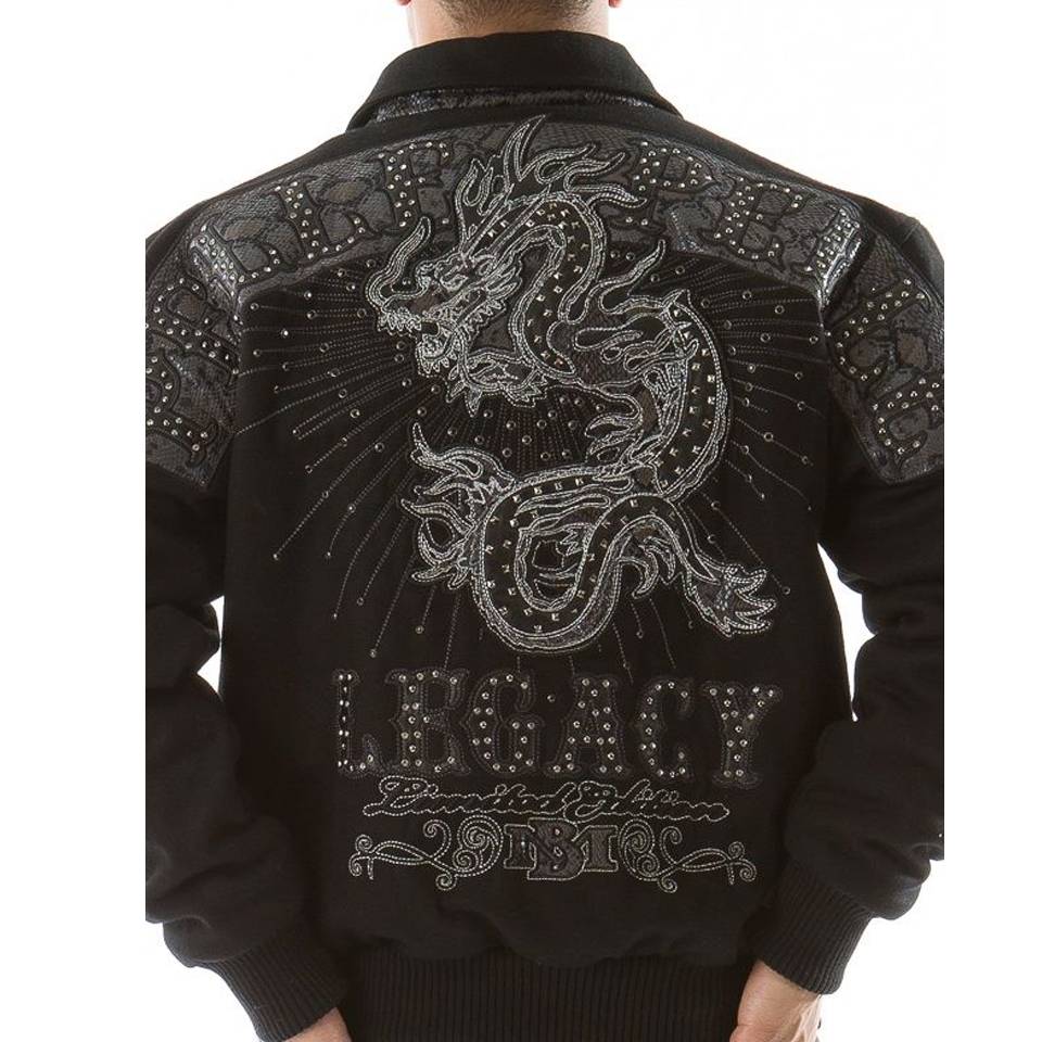 Men Pelle Pelle Legacy Dragon Encrusted Black Jacket