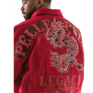 Men Pelle Pelle Legacy Dragon Encrusted Red Wool Jacket