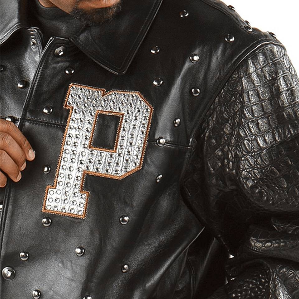 Men Pelle Pelle MB Letterman Black Leather Jacket