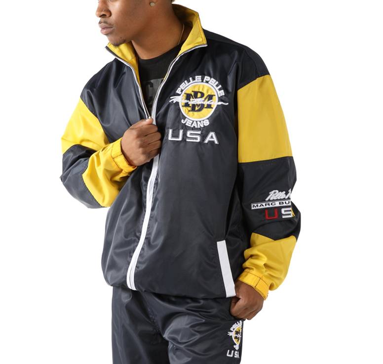 Men Pelle Pelle MB USA Jeans Old School Velour Yelow & Black Tracksuit - Copy
