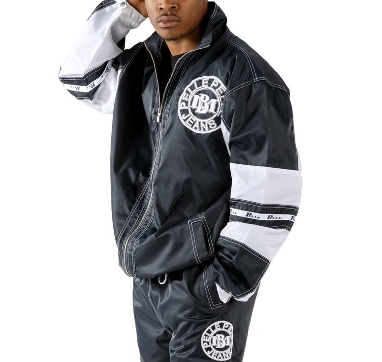 Men Pelle Pelle MB USA Jeans Velour Black & White Nylon Tracksuit
