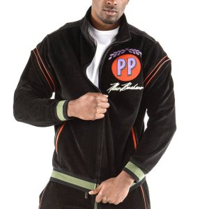 Men Pelle Pelle MB Velour Throwback Black Wool Tracksuit