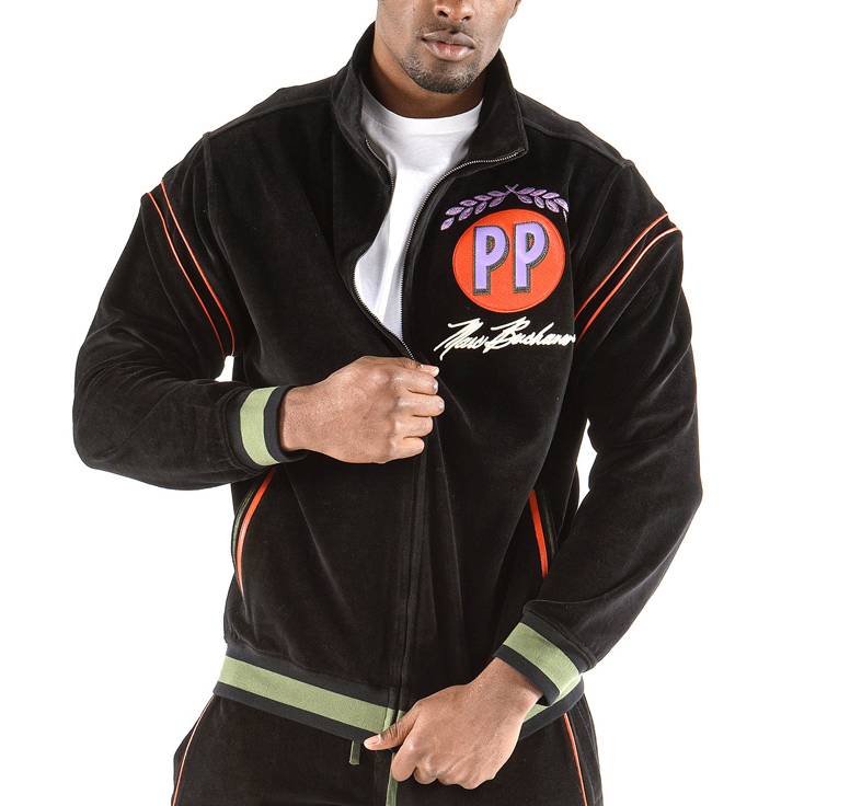 Men Pelle Pelle MB Velour Throwback Black Wool Tracksuit