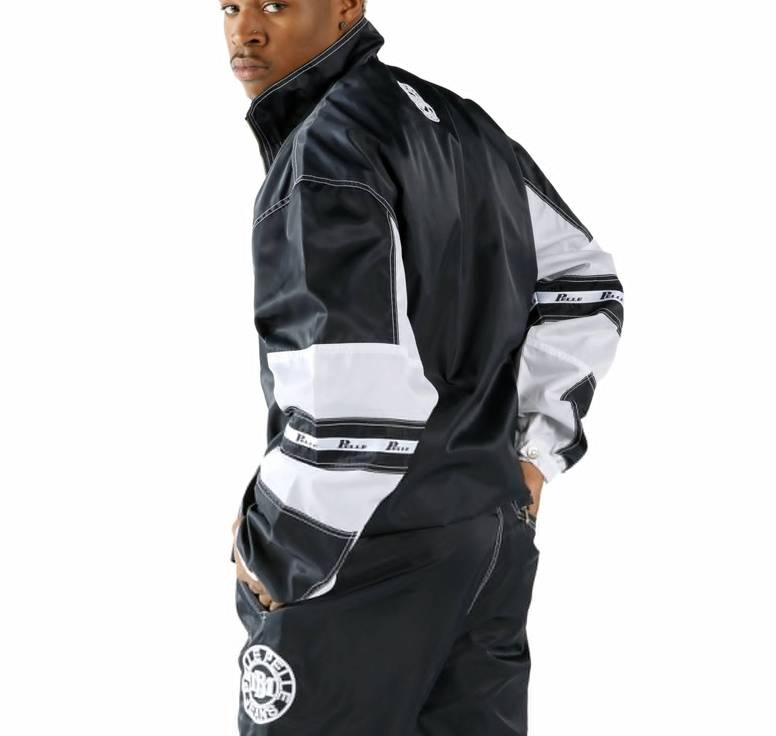Men Pelle Pelle Marc Buchanan USA Jeans Velour Black Nylon Tracksuit