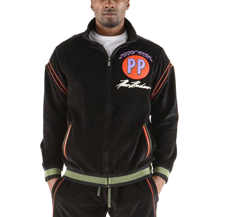 Men Pelle Pelle Marc Buchanan Velour Throwback Black Wool Tracksuit