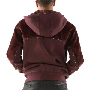 Men Pelle Pelle Ornate P Pony Maroon Fur Wool Hoodie