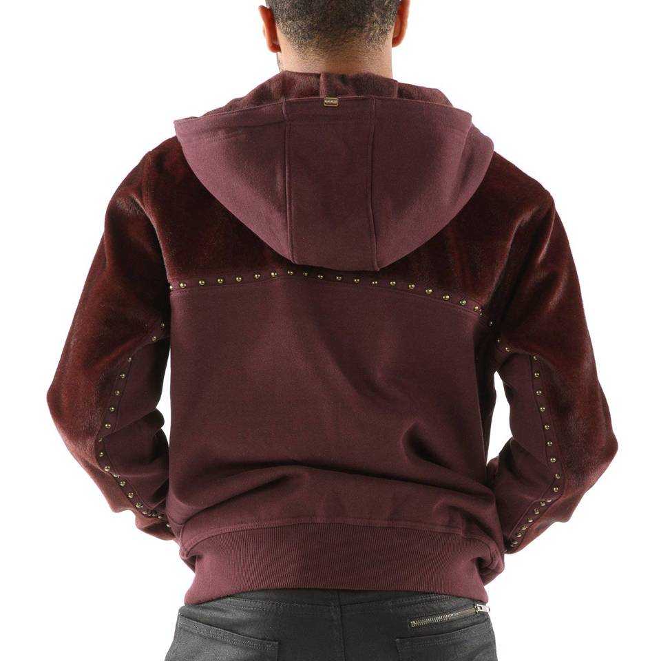 Men Pelle Pelle Ornate P Pony Maroon Fur Wool Hoodie