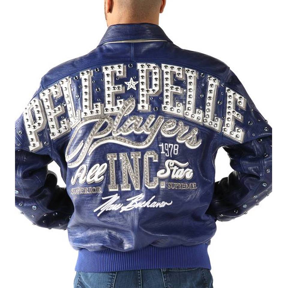 Men Pelle Pelle Players All in Stars MB 1978 Blue Genuine Leather Jacket