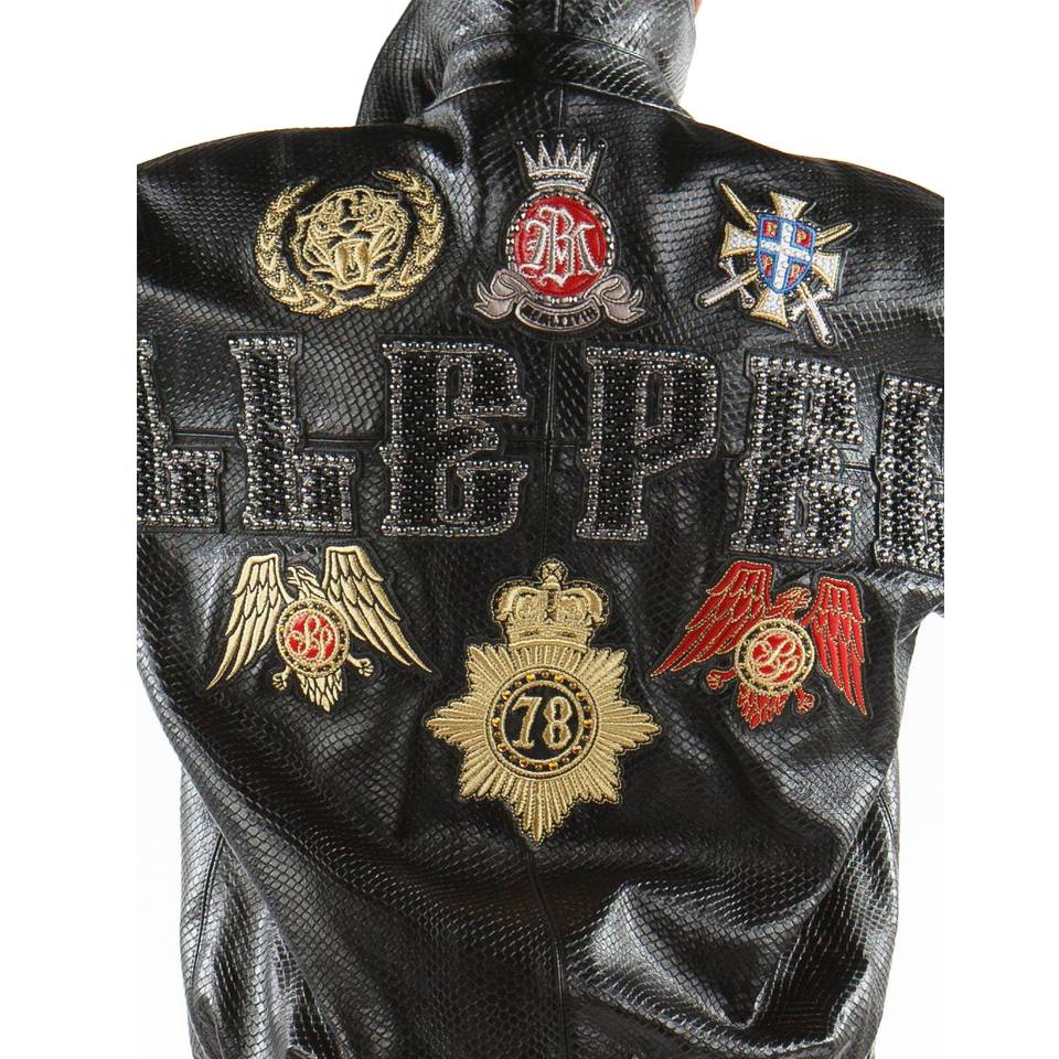 Men Pelle Pelle Python Decorated Black Genuine Leather Jacket