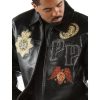 Men Pelle Pelle Python Decorated Black Leather Jacket