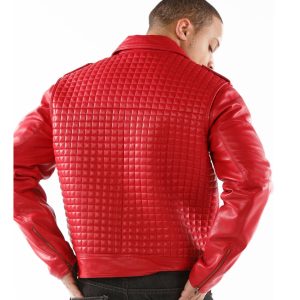 Men Pelle Pelle Red Houndstooth Biker Genuine Leather Jacket
