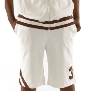 Men Pelle Pelle Retro Basketball Style Warm Up Cream Cotton Tracksuit