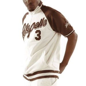 Men Pelle Pelle Retro Basketball Style Warm Up Cream Tracksuit
