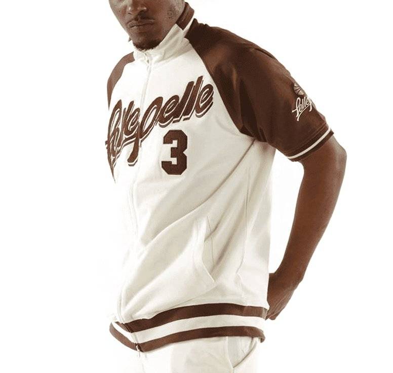Men Pelle Pelle Retro Basketball Style Warm Up Cream Tracksuit