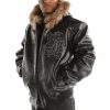 Men Pelle Pelle Shoulder Crest Black Fur Hood Jacket