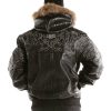 Men Pelle Pelle Shoulder Crest Black Fur Hood Real Leather Jacket
