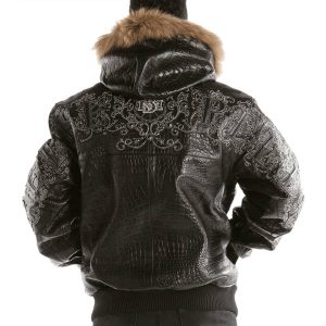 Men Pelle Pelle Shoulder Crest Black Fur Hood Real Leather Jacket