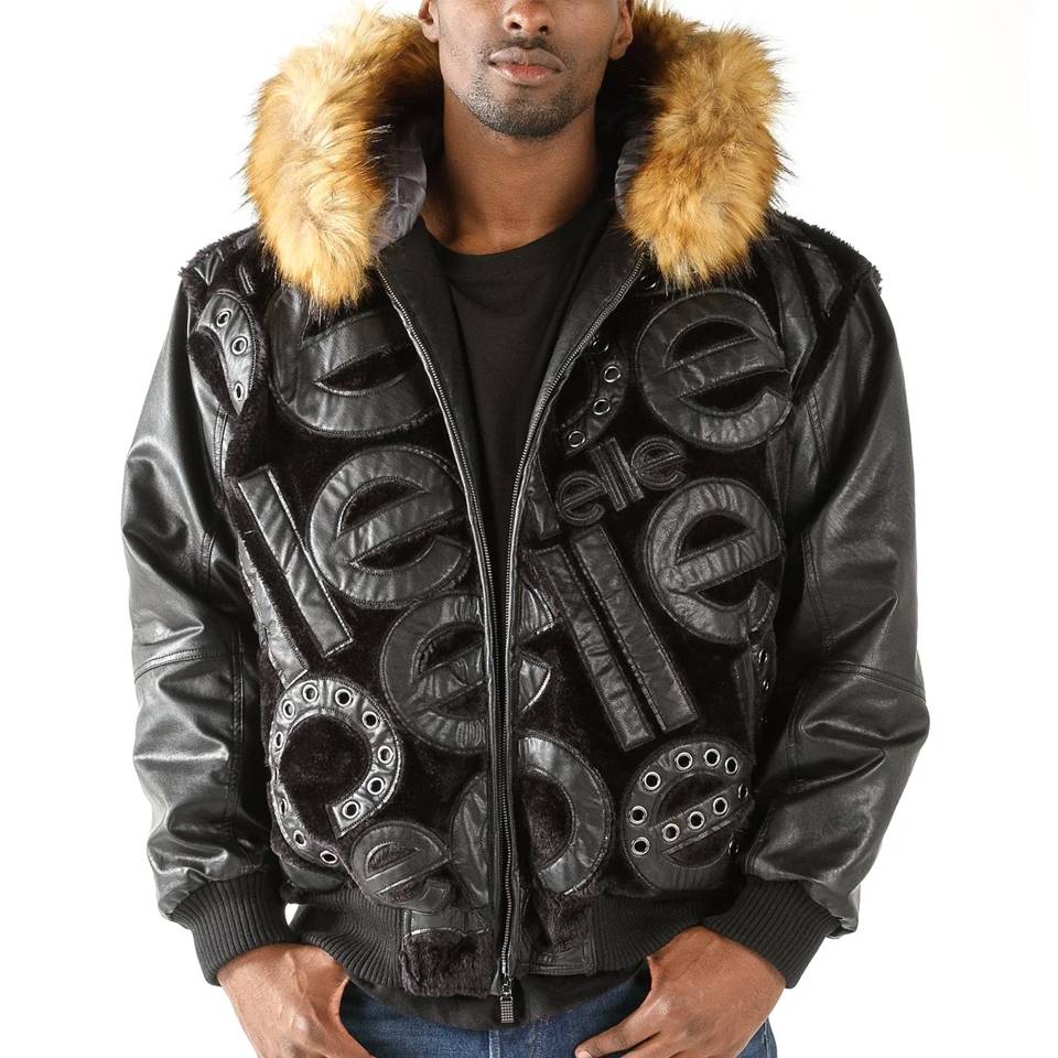 Men Pelle Pelle Signature Black Fur Hood Leather Jacket