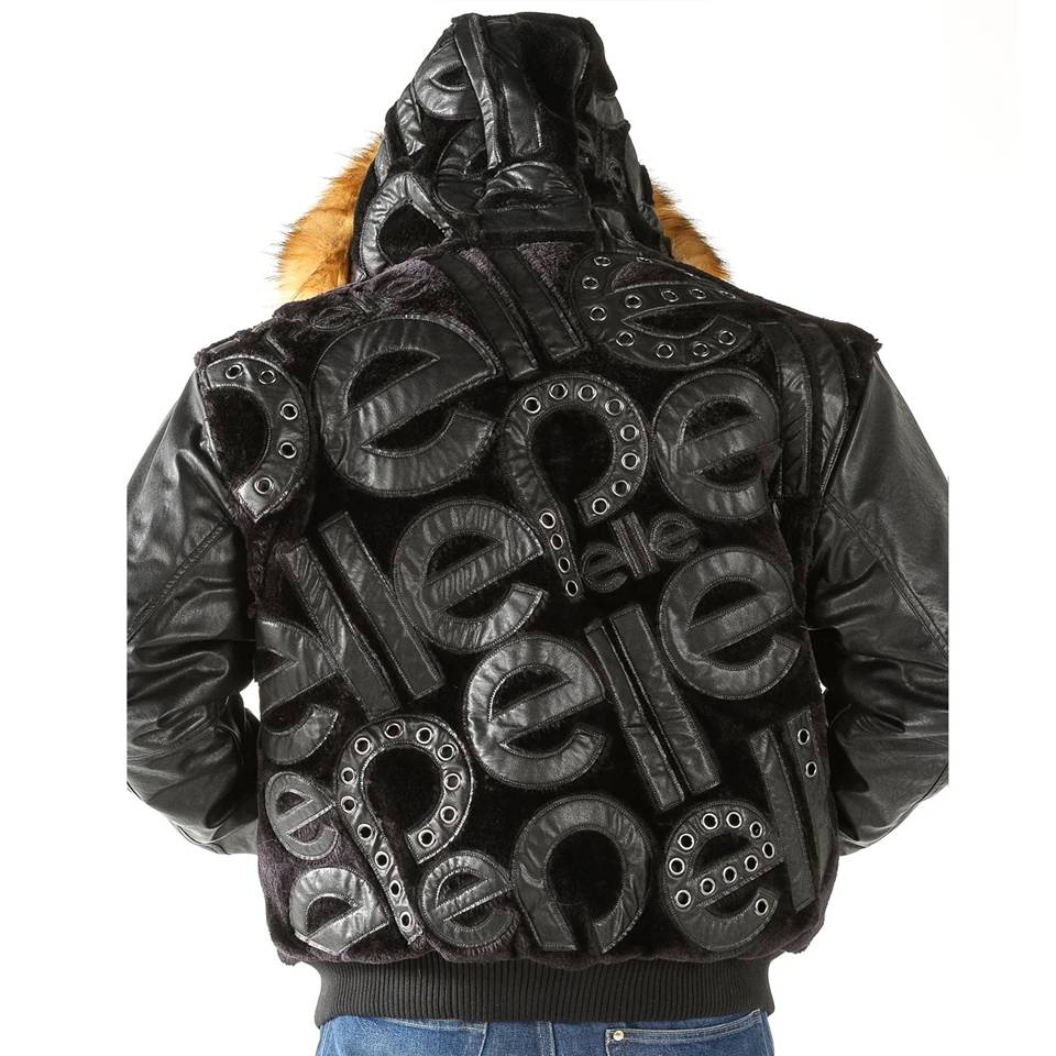 Men Pelle Pelle Signature Black Fur Hooded Leather Jacket