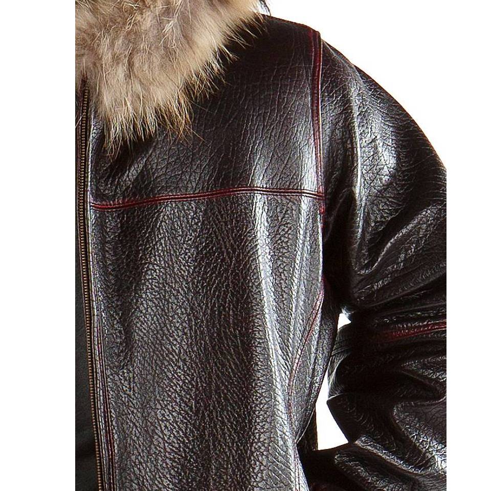 Men Pelle Pelle Studded Script Fur Hood Maroon Leather Jacket