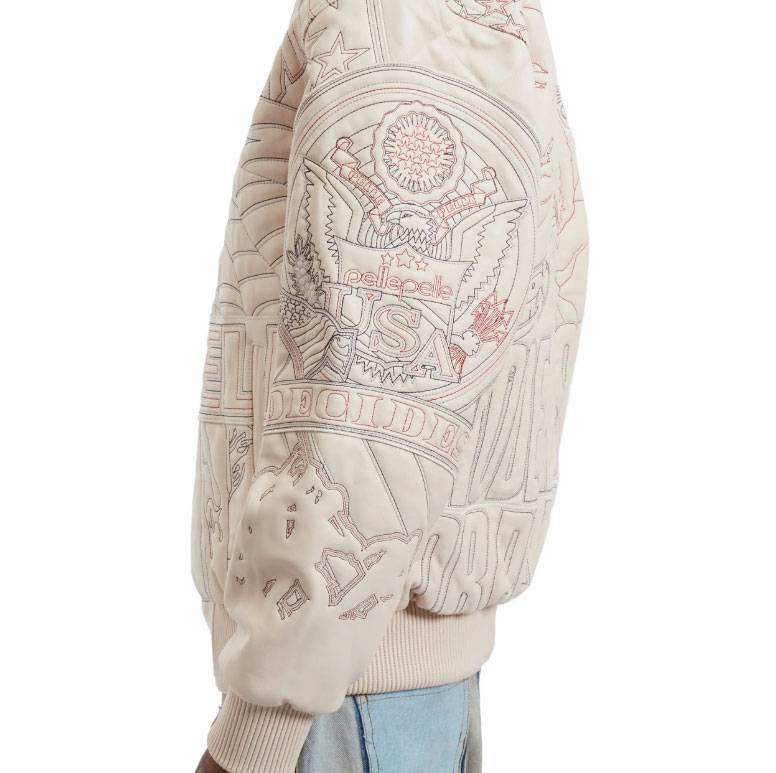 Men Pelle Pelle Who Decides War USA Cream Genuine Leather Jacket