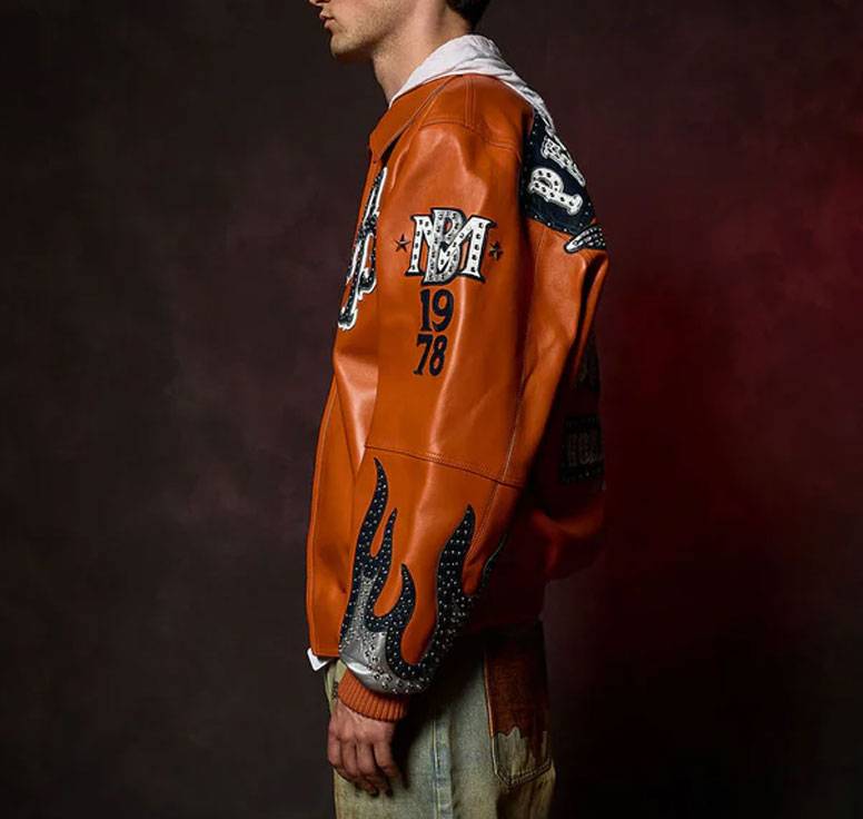 Men Pelle Pelle World Famous MB Orange Genuine Leather Jacket