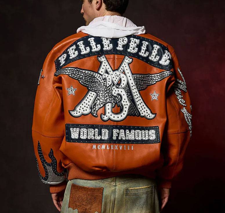 Men Pelle Pelle World Famous MB Orange Leather Jacket