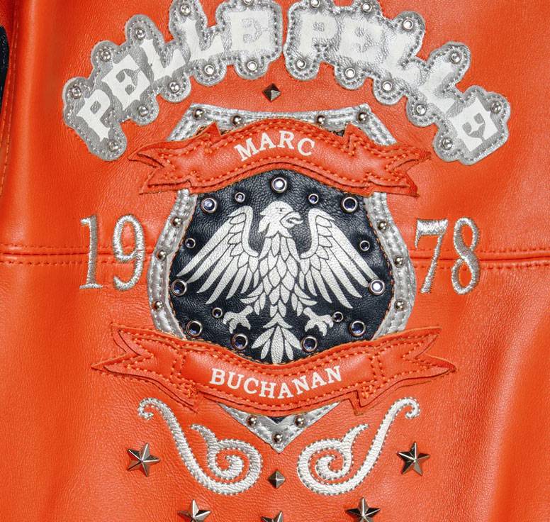 Men Pelle Pelle World Famous Marc Buchanan Orange Studded Jacket