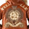 Men Pelle Pelle World Wide Crest Brown Fur Hood Genuine Leather Jacket