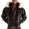 Men Pelle Pelle Yoke Shearling Black Fur Hood Jacket