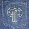 Men Vintage Pelle Pelle Hip Hop Embroidered Blue Baggy Shorts