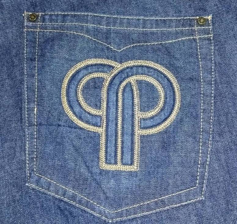 Men Vintage Pelle Pelle Hip Hop Embroidered Blue Baggy Shorts