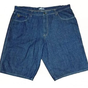 Men Vintage Pelle Pelle Hip Hop Embroidered Dark Blue Baggy Shorts