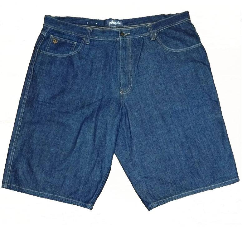 Men Vintage Pelle Pelle Hip Hop Embroidered Dark Blue Baggy Shorts