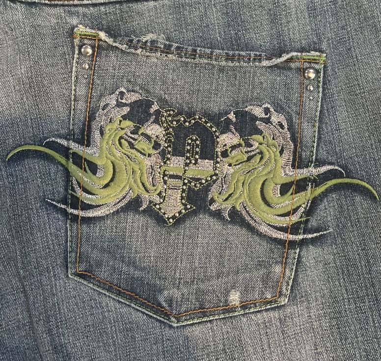 Men Vintage Pelle Pelle Hip Hop Studded Embroidered Jean Jorts