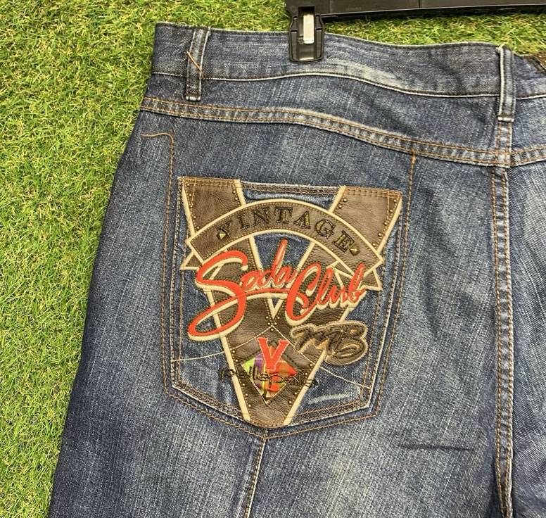 Men Vintage Pelle Pelle MB Hip Hop Soda Club Grunge Baggy Denim Shorts